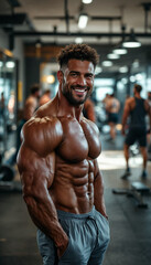 Fototapeta premium Muscular male bodybuilder in gym