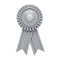Silver Ribbon Award Badge with Starburst Medal  Achievement Success Recognition Vector Illustration