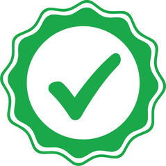 Green Approval Tick Icon on White Round Rosette with Transparent Background