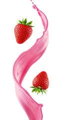 Strawberry Splash Pink Liquid Flow with Fresh Ripe Berries Dynamic Food Photography Concept