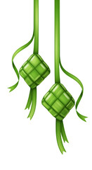 Traditional Malay Kuih Ondeh Ondeh Hanging on Strings Festive Food Illustration Vector Graphic