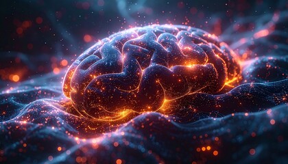 Futuristic digital brain with glowing neural connections, symbolizing AI, deep learning, and advanced technology.