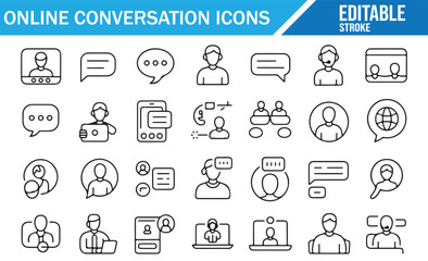 Internet chat bubble and video call symbols outline design vector set
