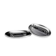Two Blank Round Metal Button Badges with Pins Isolated on White Background Ready for Design