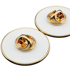 Two Gold Enamel Pins with Safety Clasp Backs Isolated on Black Background Stock Photo