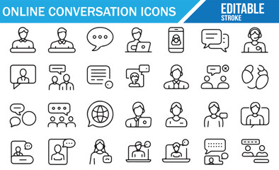 Online conversation icons set with chat and video call vector illustration