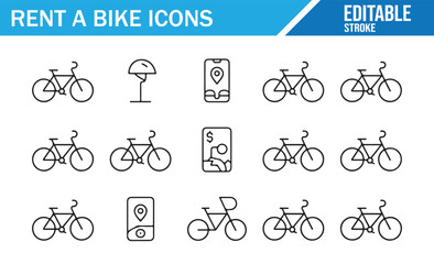Modern bicycle sharing service symbols rent a bike icons black and white