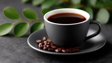 Black Coffee in Cup and Saucer (Side View)