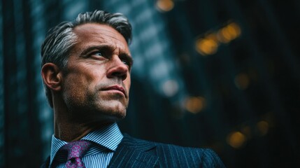 Mature Businessman in Suit at Night
