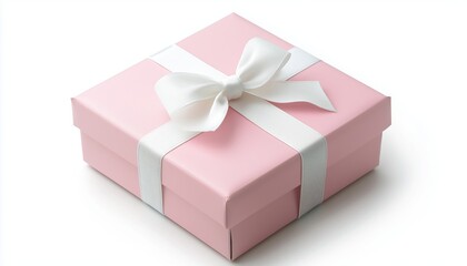 Obraz premium Pink Gift Box With White Bow On White Background, Includes Clipping Path For Easy Editing And Customization