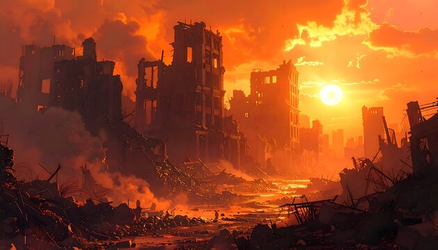 Apocalyptic Cityscape - A World Engulfed in Fiery Destruction.
