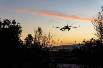 Commercial aircraft approaching Barcelona El Prat Airport