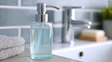 Bathroom Soap Dispenser with Blue Liquid