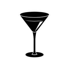 Black martini glass icon on transparent background silhouette