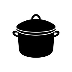 Black cooking pot with lid on transparent background silhouette
