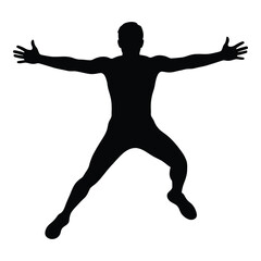 Silhouette of a man in dynamic jumping pose arms spread wide expression of joy silhouette