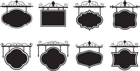 Vintage Hanging Signboard Frame Vector Set