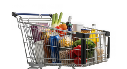 Full grocery cart isolated on transparent background