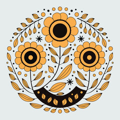 Folk Art Floral Mandala, Traditional Decorative Flower Pattern, vector illustration