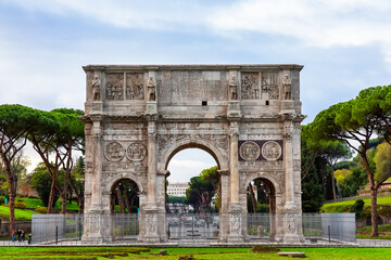 The Arch of Constantine in Rome at sunset, Rome, Italy. 