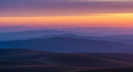 Sunrise Mountain View Misty Landscape.