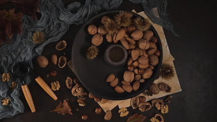 Autumn dry fruits on table