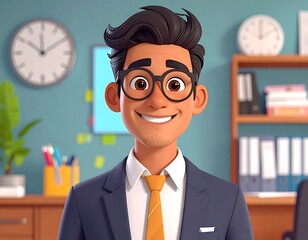 Cartoon businessman in office setting