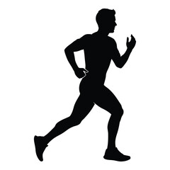 Silhouette of a man running in dynamic motion captured in a high-contrast monochrome image. silhouette