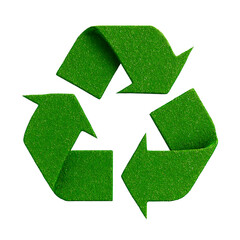 Obraz premium A green recycle symbol rendered in a grassy texture isolated against a transparent background signifying environmental responsibility