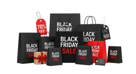 Black friday sale items isolated on transparent background