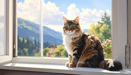 Cat gazing at scenic view