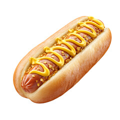 Delicious hot dog with yellow mustard and crunchy toppings Perfect for a quick lunch or snack this hot dog is visually appealing