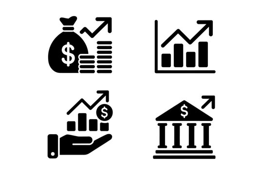Financial Growth Symbols Depicting Business Investment and Economic Development with Increasing Charts and Monetary Gain Indicators