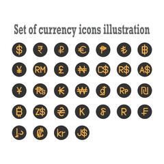 Set of currency icons illustration on white background