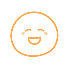 Obraz premium 涙を流して笑っているニコニコ顔の手描きのオレンジ色の絵文字アイコン｜爆笑や大笑い･うれし泣きの表情