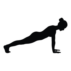 Silhouette of a woman performing a plank exercise for fitness and core strength silhouette