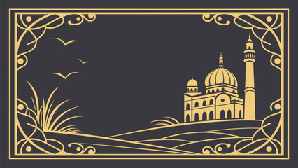 Luxury Golden Decorative Page Border with Ornamental Vintage and Art Deco Style on Dark Background Vector Illustration