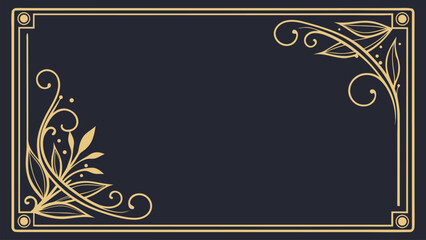 Luxury Golden Decorative Page Border with Ornamental Vintage and Art Deco Style on Dark Background Vector Illustration