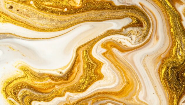 Abstract swirling gold and white paint