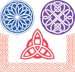 Intricate knotwork designs in Celtic and floral patterns, representing heritage and art