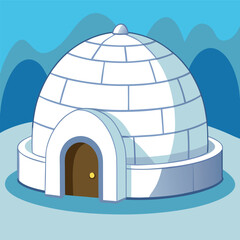 Winter Igloo in Snow Landscape Vector Illustration