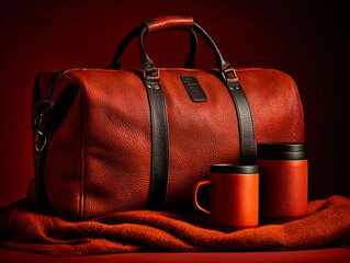 red leather bag on red background