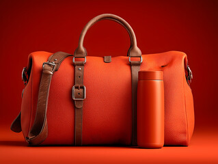 red leather bag on red background