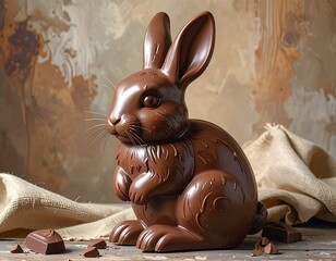 Chocolate Easter bunny on a rustic background