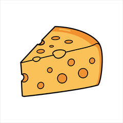 Cartoon illustration of a triangular slice of cheese with holes.
