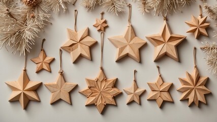 Fototapeta premium Wooden Christmas ornaments isolated, eco-friendly festive decor