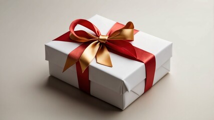 Obraz premium Gift box with ribbon isolated on white, holiday packaging for Christmas and New Year