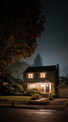 Stunning photo of brightly Lit House in Darkened Neighborhood During Power Outage.