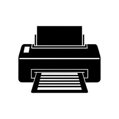 Black printer illustration on transparent background silhouette