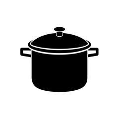 Black cooking pot with lid on transparent background silhouette